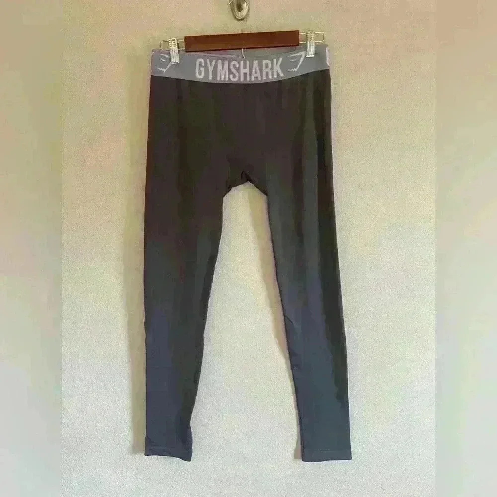Gymshark Dark Gray Leggings with Light Gray Waistband